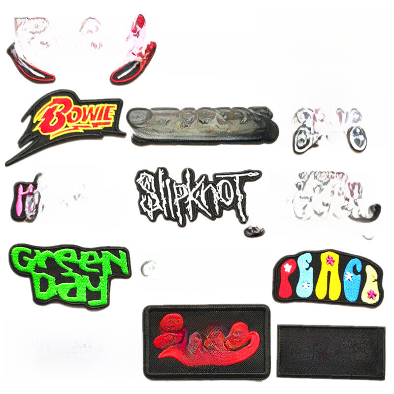 Wholesale Black and white English alphabet rectangular embroidered patch